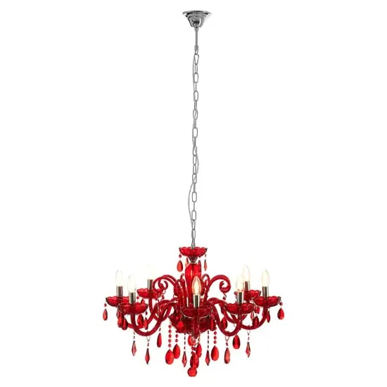 Murato 8 Bulb Crystal Chandelier - Red, Chrome