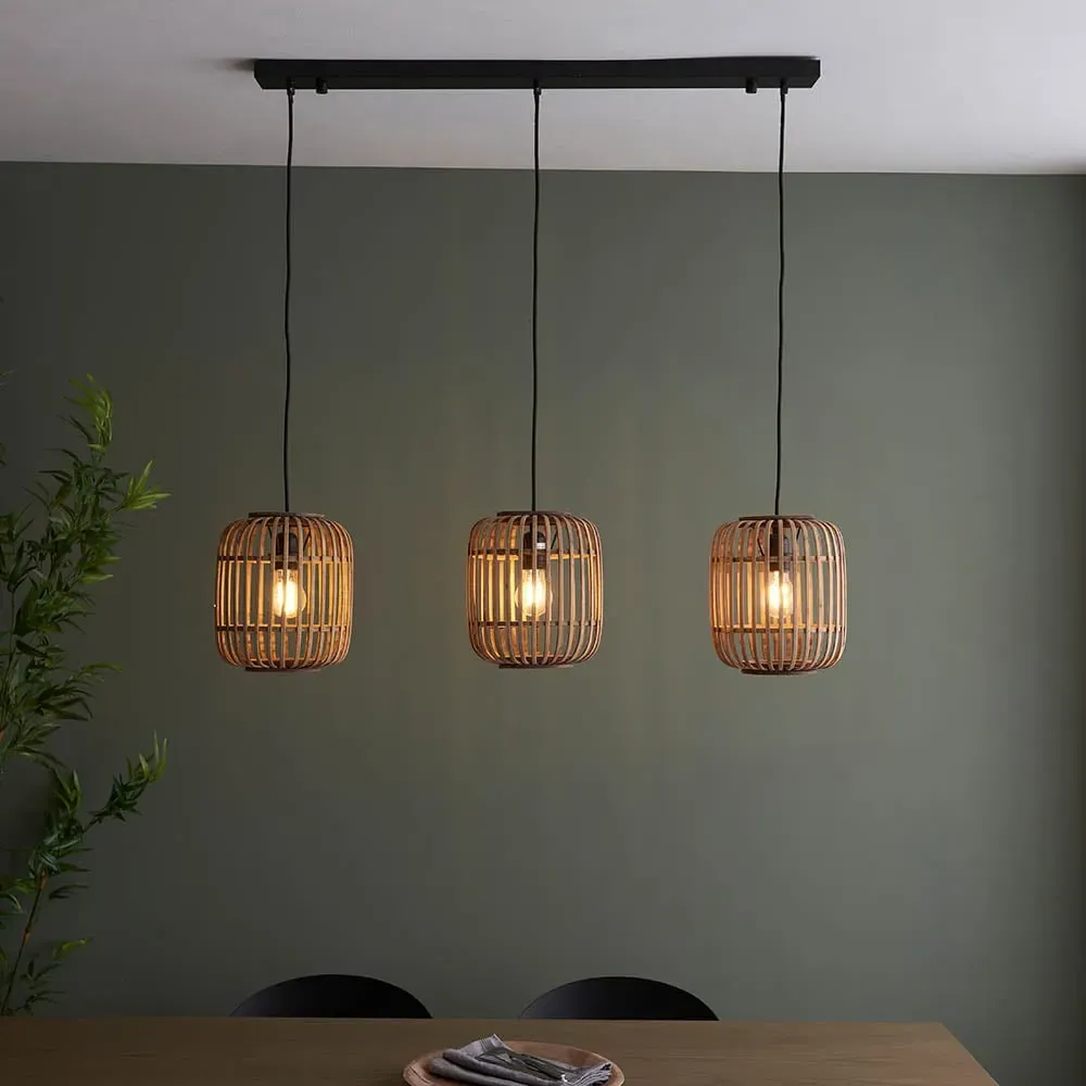Murray 3-Light Pendant Ceiling Light - Black, Bamboo product