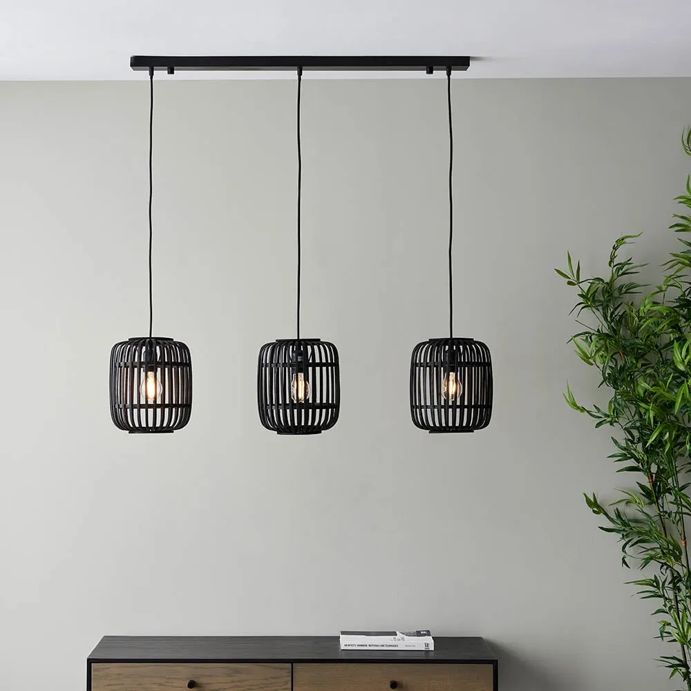 Murray 3 Light Pendant Ceiling Light - Black, Dark Bamboo image