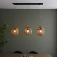 Murray 3 Light Pendant Ceiling Light - Black, Natural Bamboo