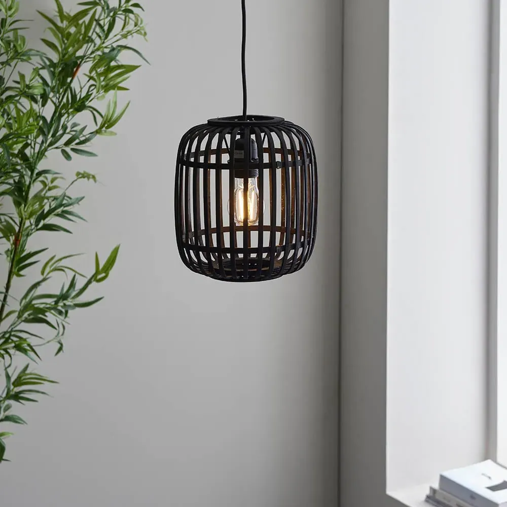 Murray Pendant Ceiling Light - Black, Dark Bamboo