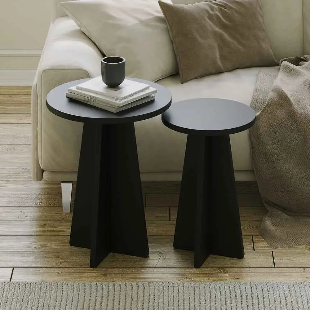 Mushroom Round Nesting Side Tables - Black, Melamine Particle Board product