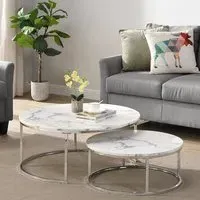 Mystique Round Nesting Coffee Tables - White, Marble Effect
