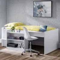 Nabila Single Midsleeper Bed with Desk - White
