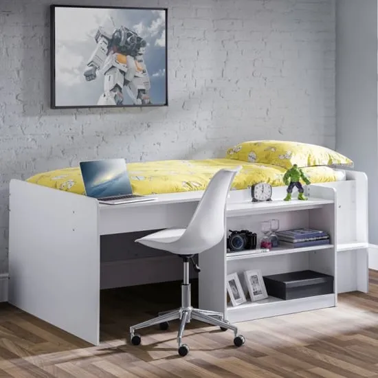 Nabila Single Midsleeper Bed with Desk - White