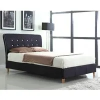 Nadie King Size Bed - Black with White Piping, Linen Fabric alternate view