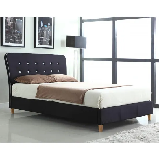 Nadie King Size Bed - Black with White Piping, Linen Fabric product