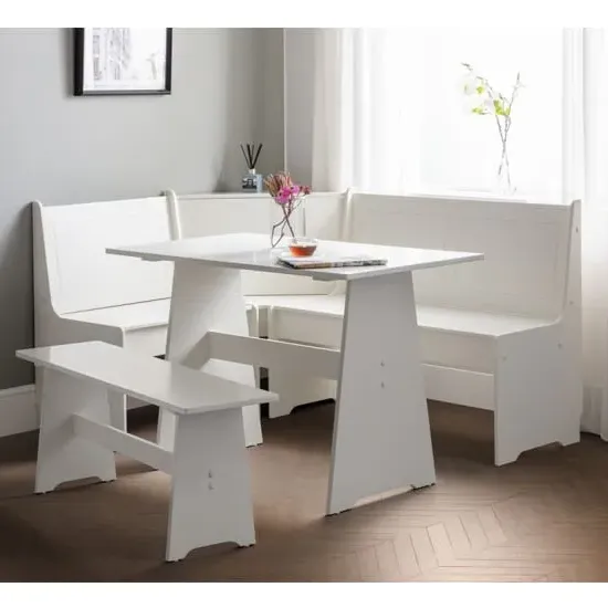 Nadira Corner Dining Table with Storage Bench - White, MDF