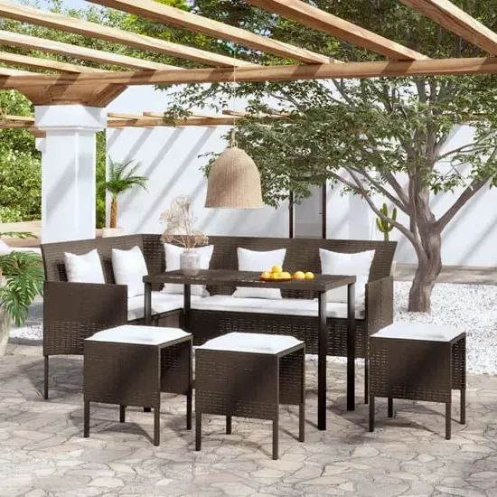 Nadra 5-Piece L-Shaped Couch Set with Cushions - Brown, Rattan image