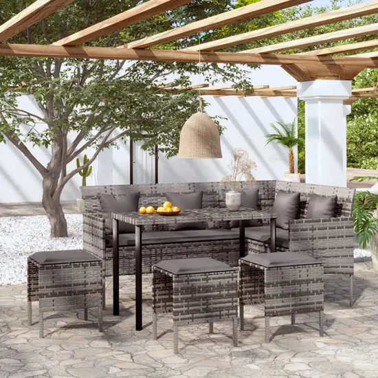Nadra L-Shaped Couch Set with Cushions - Grey, PE Rattan product