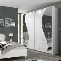 Naihati Wardrobe with Mirror and LED - White, Wood