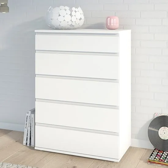 Naira Wide Chest of 5 Drawers - White