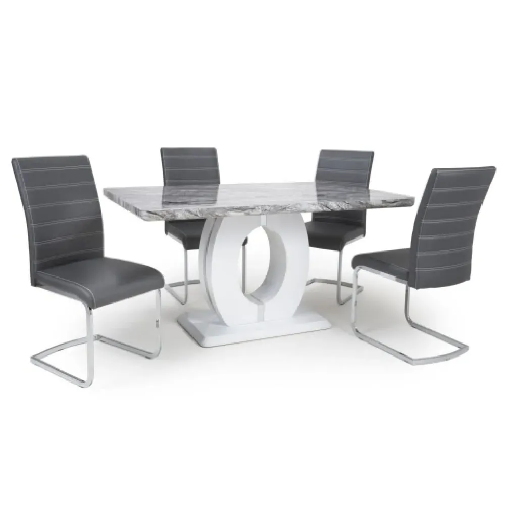 Naiva Dining Table with 4 Conary Chairs - Grey, Marble image