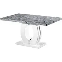 Naiva High Gloss Dining Table - White, Grey Marble Effect