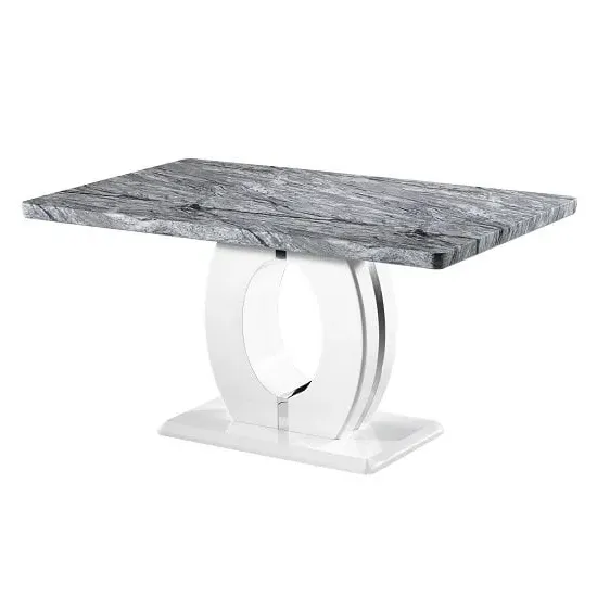 Naiva High Gloss Dining Table - White, Grey Marble Effect image