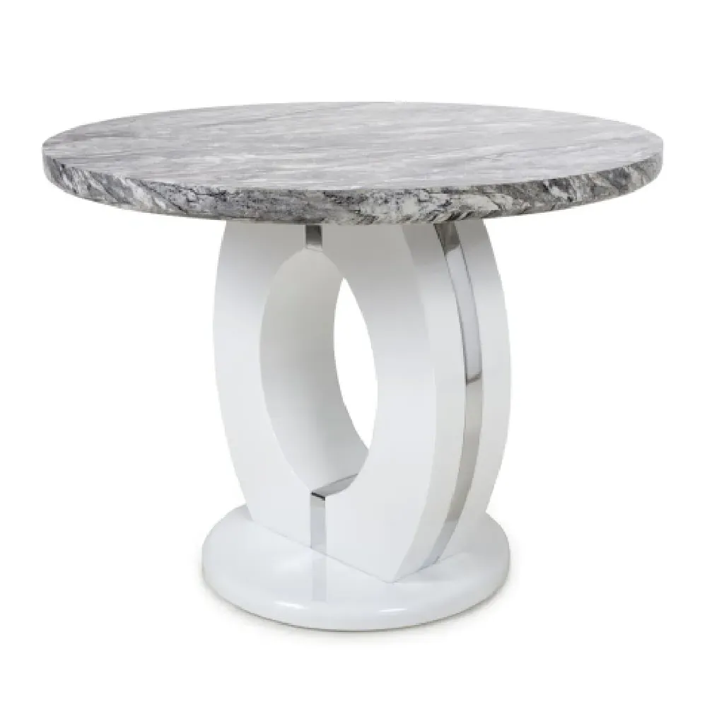 Naiva Round Dining Table High Gloss - White Grey Marble Effect product