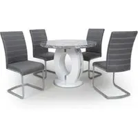 Naiva Round Dining Table with 4 Conary Chairs - Grey, Marble