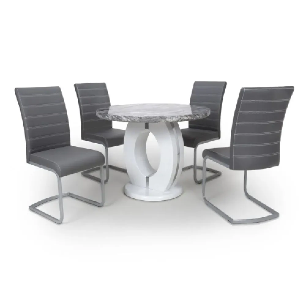 Naiva Round Dining Table with 4 Conary Chairs - Grey, Marble