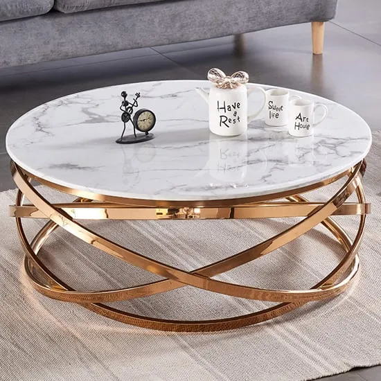 Naiya Round Coffee Table - White Marble Effect, Artificial Marble product