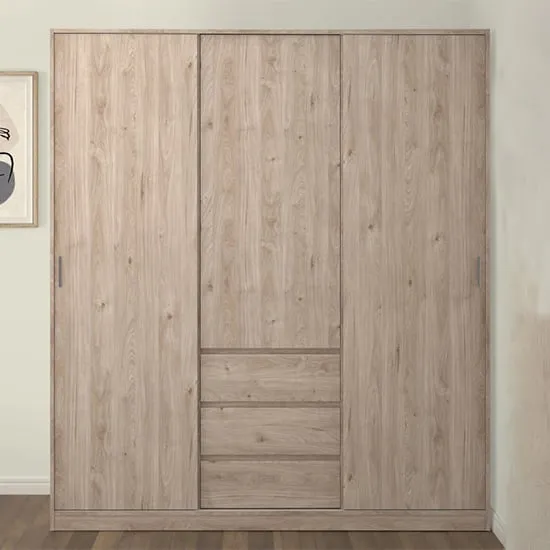 Nakou 3-Door Sliding Wardrobe with Drawers - Jackson Hickory Oak image
