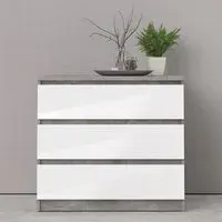 Nakou 3-Drawer High Gloss Chest - Concrete, White alternate view
