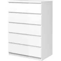 Nakou 5-Drawer Chest - White, High Gloss