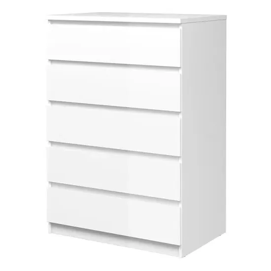 Nakou 5-Drawer Chest - White, High Gloss