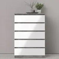 Nakou 5-Drawer Chest - White Oak, High Gloss