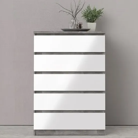 Nakou 5-Drawer Chest - White Oak, High Gloss