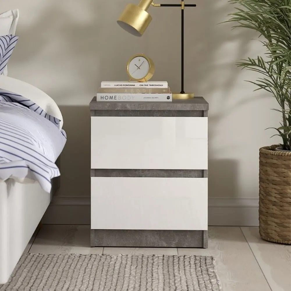 Nakou Bedside Cabinet with 2 Drawers - Cashmere, White