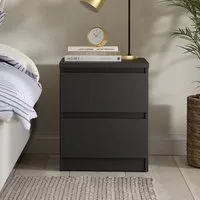 Nakou Bedside Cabinet with 2 Drawers - Matt Black