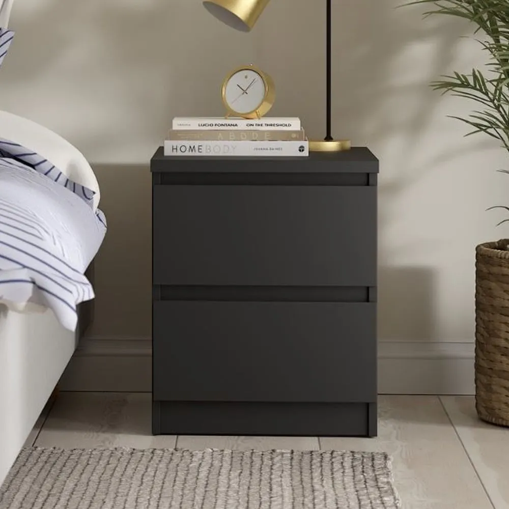 Nakou Bedside Cabinet with 2 Drawers - Matt Black