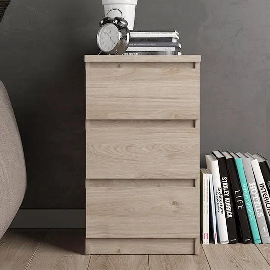 Nakou Bedside Cabinet with 3 Drawers - Oak