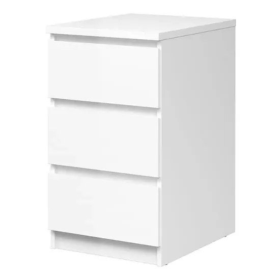 Nakou Bedside Cabinet with 3 Drawers - White, High Gloss