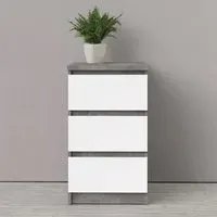 Nakou Bedside Cabinet with 3 Drawers - White Oak, High Gloss