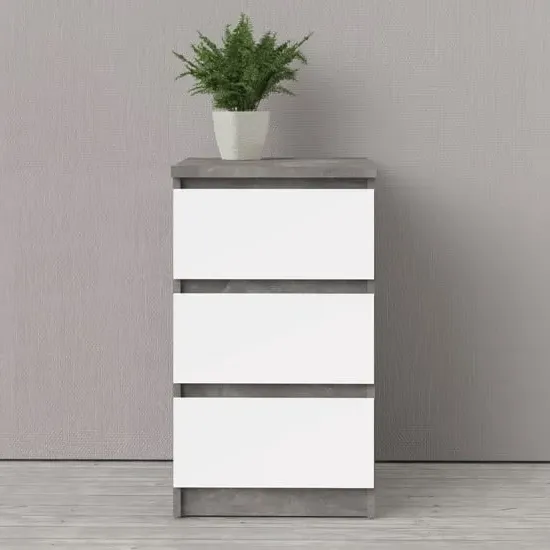 Nakou Bedside Cabinet with 3 Drawers - White Oak, High Gloss