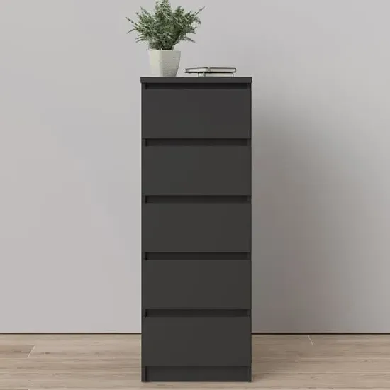 Nakou Narrow 5 Drawer Chest - Matt Black, Wood