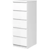 Nakou Narrow 5-Drawer Chest - White, High Gloss