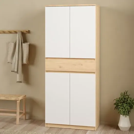 Nakou Shoe Storage Cabinet with 4 Doors - White, Jackson Hickory product