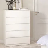 Nakou Wide 5 Drawer Chest - White, Wood