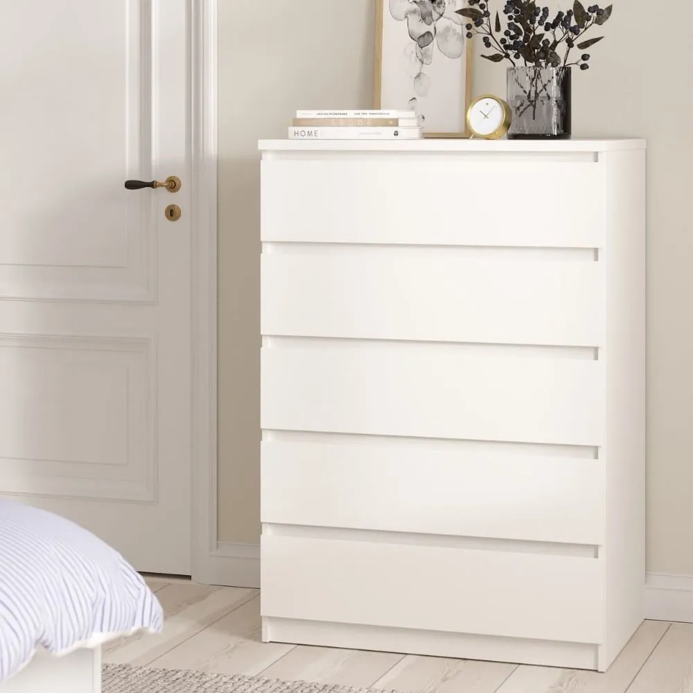 Nakou Wide 5 Drawer Chest - White, Wood