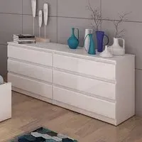 Nakou Wide 6-Drawer Chest - White, High Gloss