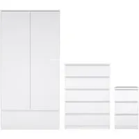 Nakou Wooden Bedroom Set with 2 Door Wardrobe - White