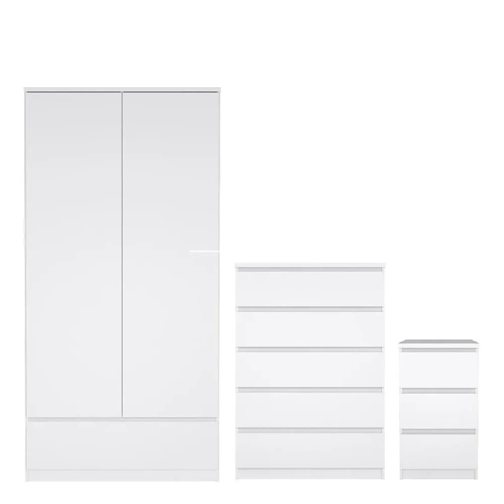 Nakou Wooden Bedroom Set with 2 Door Wardrobe - White