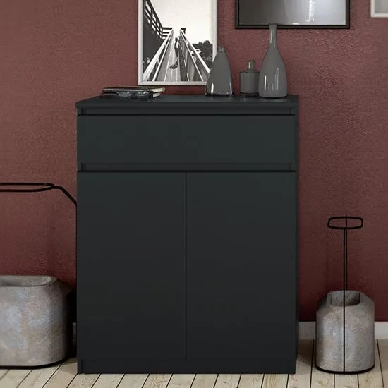 Nakou Wooden Sideboard with 1 Drawer 2 Doors - Matt Black image