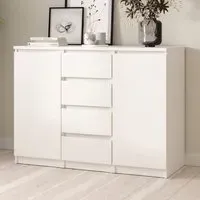 Nakou Wooden Sideboard with 2 Doors 4 Drawers - White