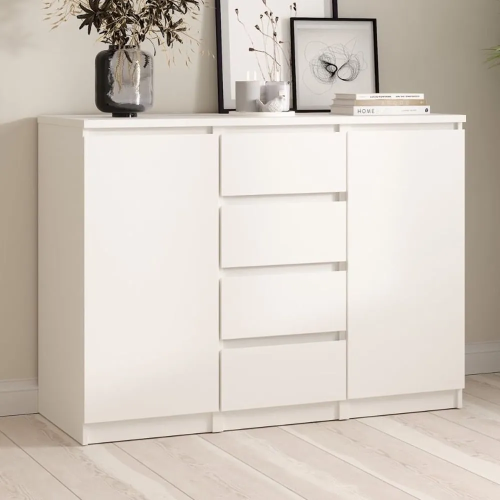 Nakou Wooden Sideboard with 2 Doors 4 Drawers - White