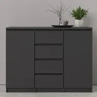 Nakou Wooden Sideboard with 4 Drawers 2 Doors - Matt Black