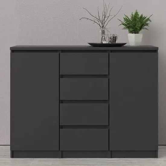 Nakou Wooden Sideboard with 4 Drawers 2 Doors - Matt Black