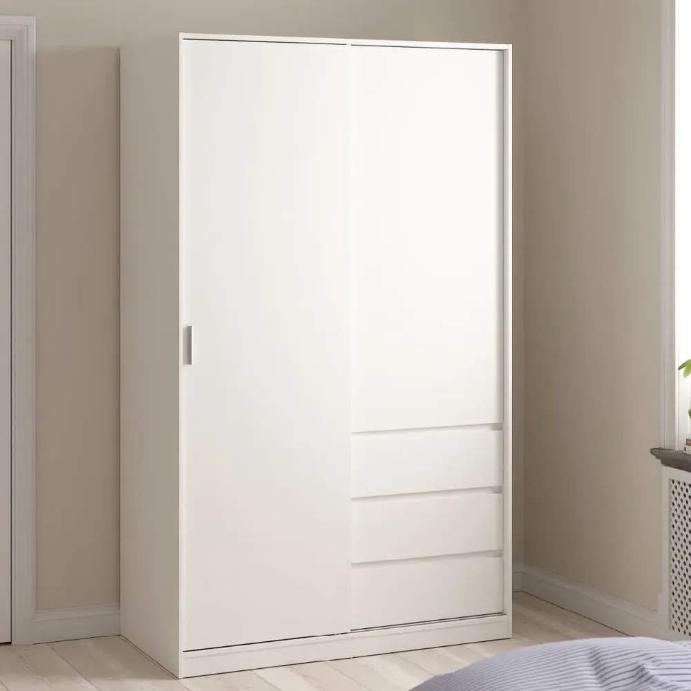 Nakou Wooden Wardrobe with 1 Sliding Door 3 Drawers - White image